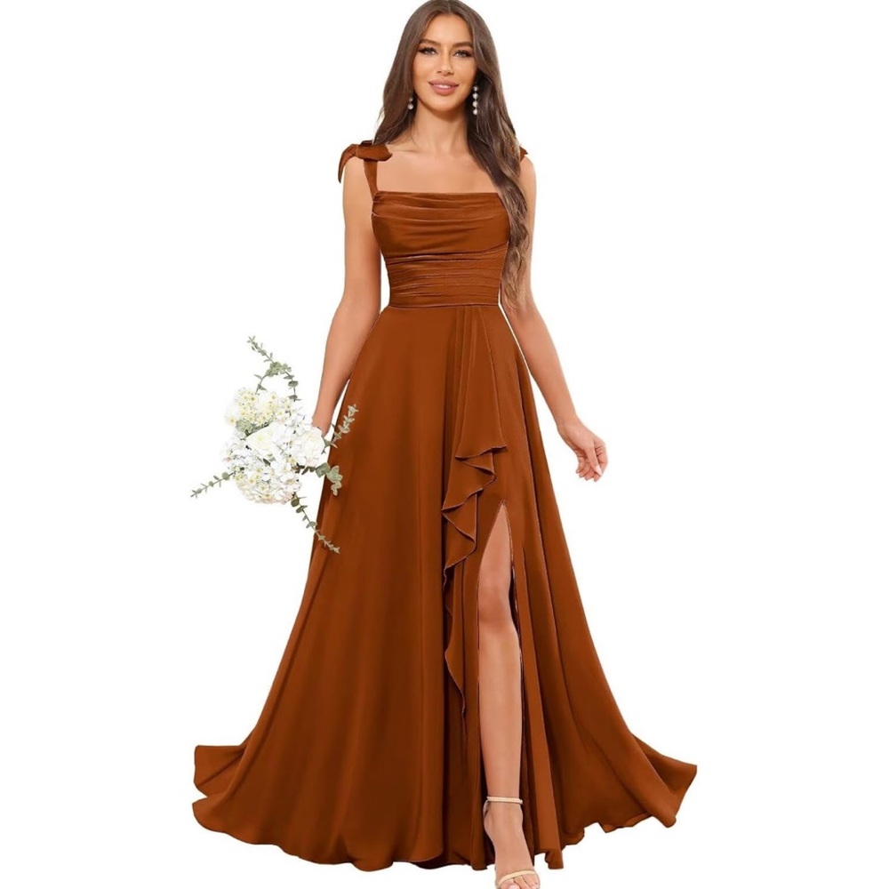 Chic Burnt Orange Maxi Dress with Ruffle Detail
